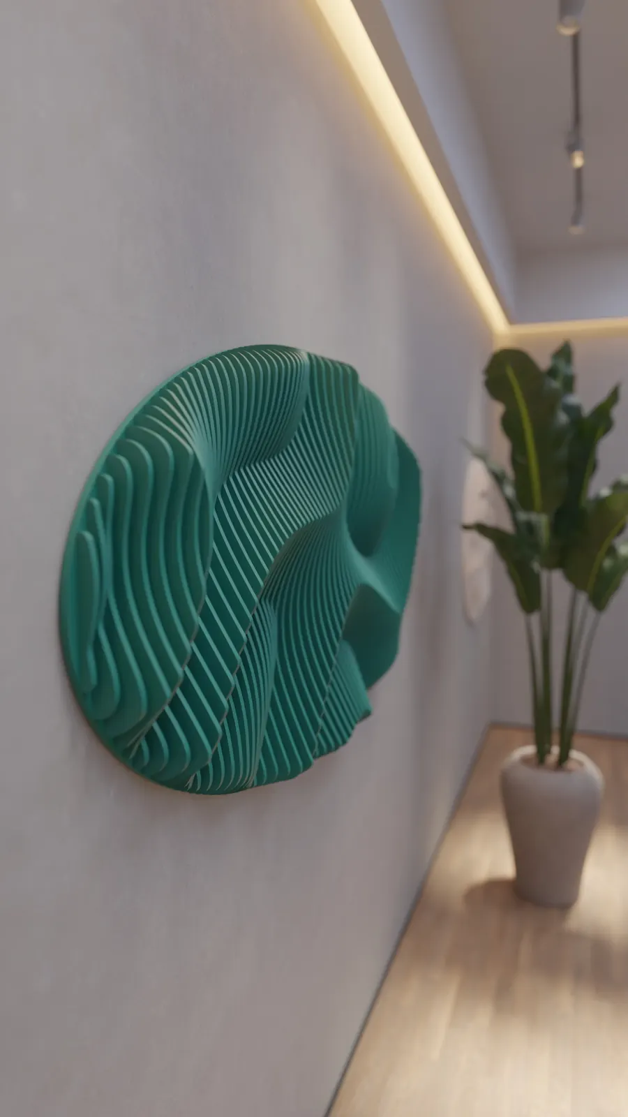 Teal layered disc panel with Perlin relief